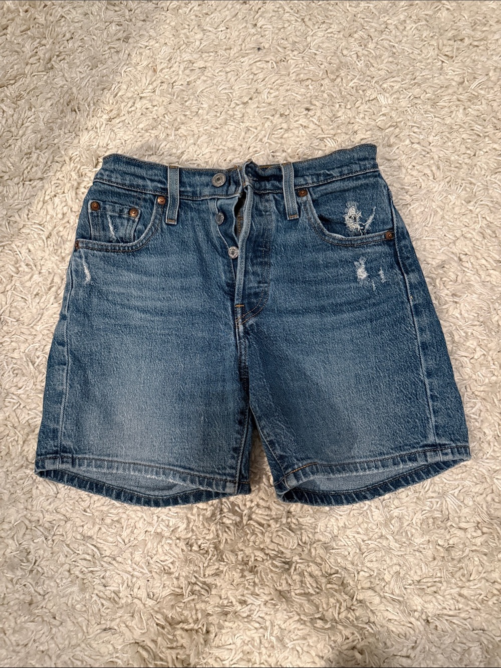 Levi's 501 Blue Distressed Denim Jean Shorts